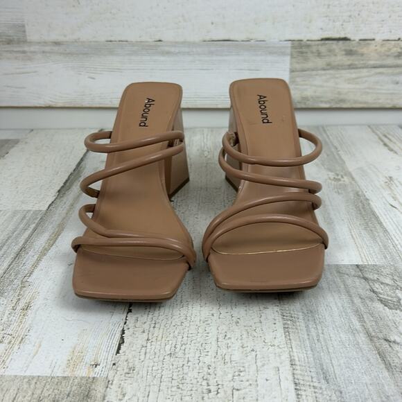 Abound womens 11 tan faux leather block heel open toe slip on sandals - Picture 3 of 9